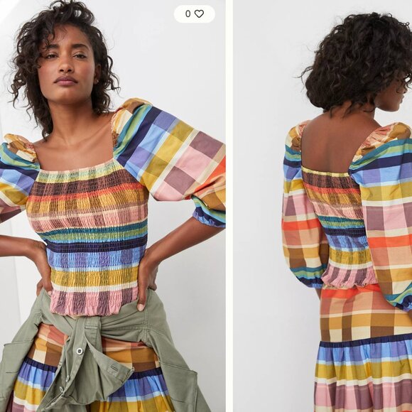 FARM Rio Tops - FARM RIO Seline Plaid Cropped Blouse Size Small